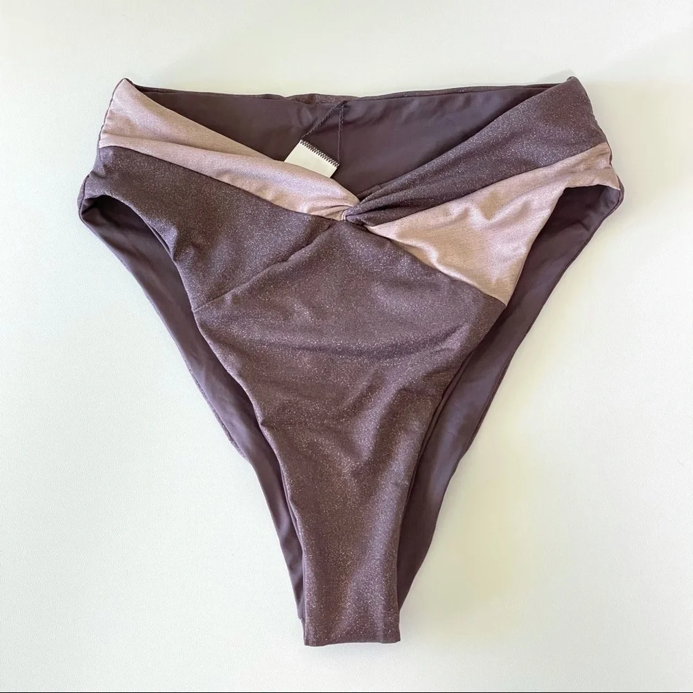 NWT L*Space Nancy Lee Shimmer Bitsy Bikini Bottoms Shimmer Pebble Dusty Pearl